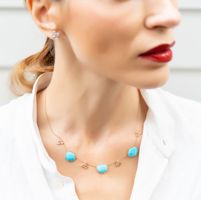 Turquoise and Diamond Station Necklace